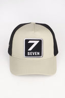 7 Numara Logolu Bej-Siyah Trucker Şapka