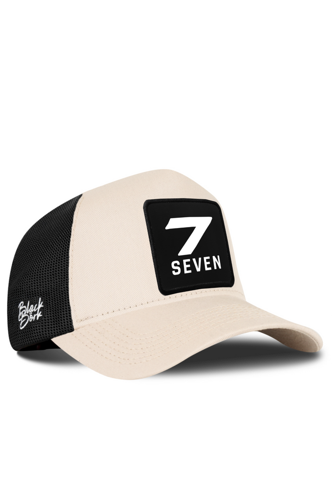 Beige-Black Trucker Cap with Number 7 Logo