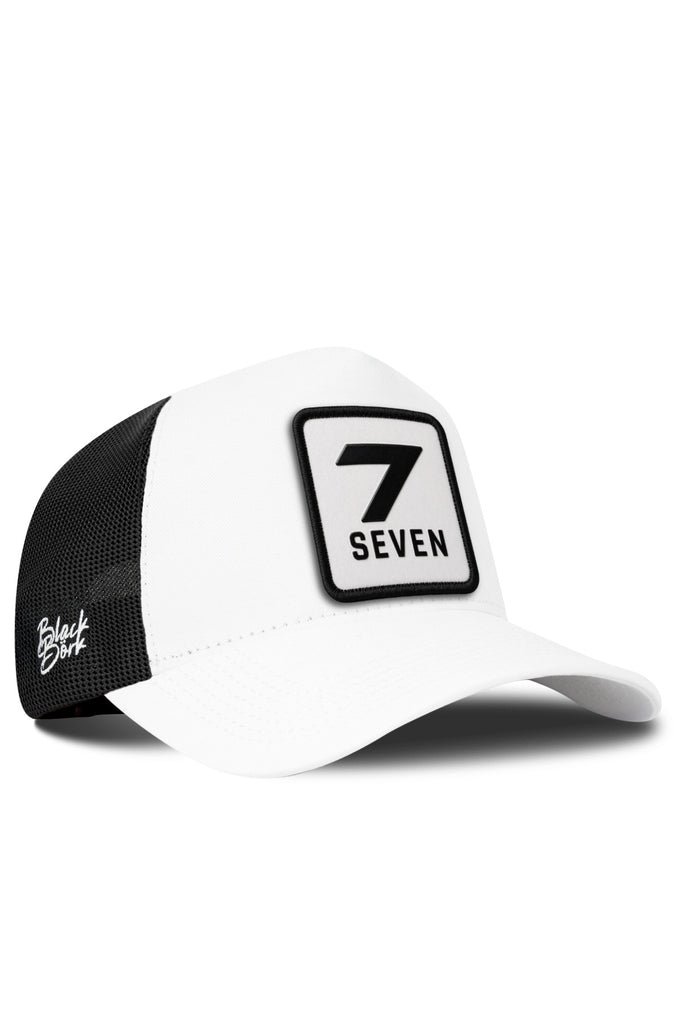 White-Black Trucker Cap with Number 7 Logo