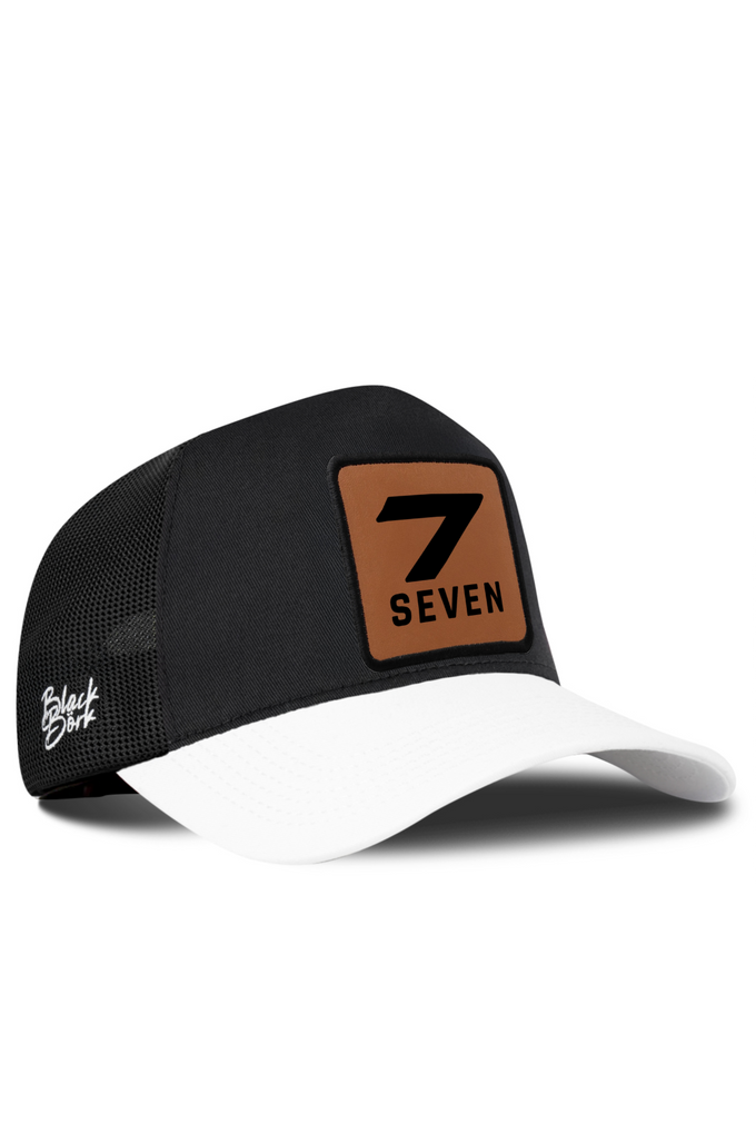 White-Black Trucker Cap with Number 7 Logo