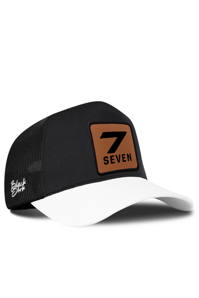 White-Black Trucker Cap with Number 7 Logo