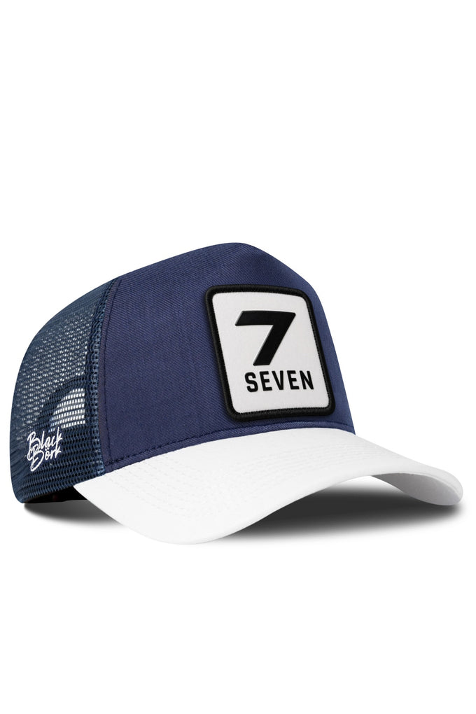 7 Numara Logolu Cordura Beyaz-Lacivert Trucker Şapka