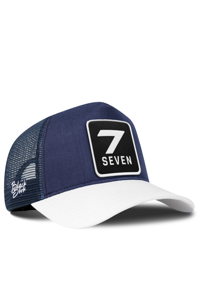 7 Numara Logolu Cordura Beyaz-Lacivert Trucker Şapka