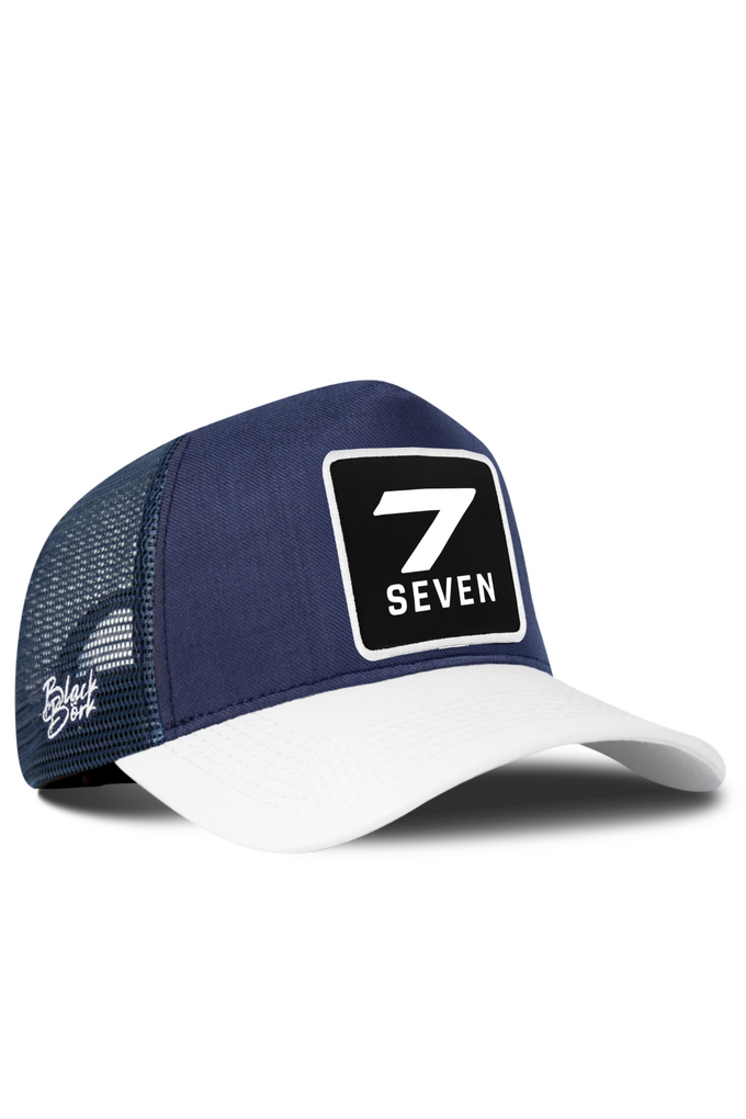 7 Numara Logolu Cordura Beyaz-Lacivert Trucker Şapka