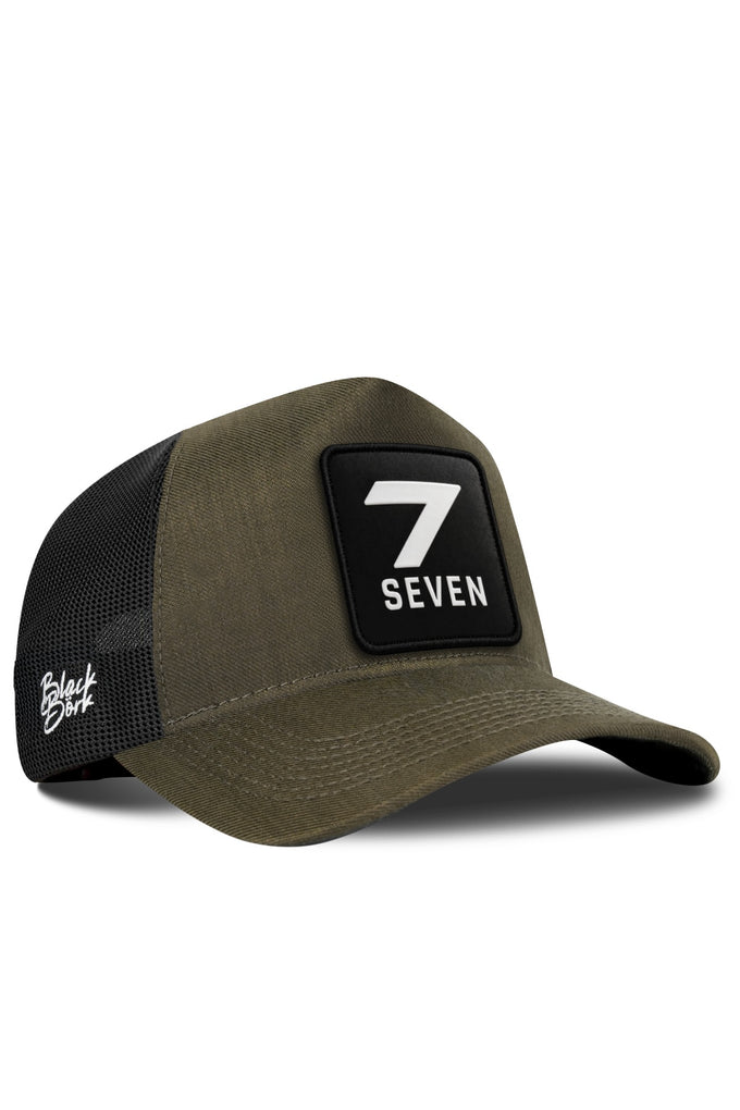 7 Numara Logolu Cordura Haki-Siyah Trucker Şapka