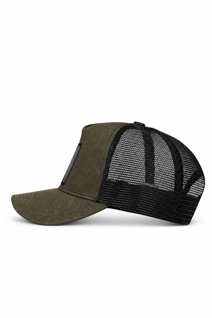 7 Numara Logolu Cordura Haki-Siyah Trucker Şapka