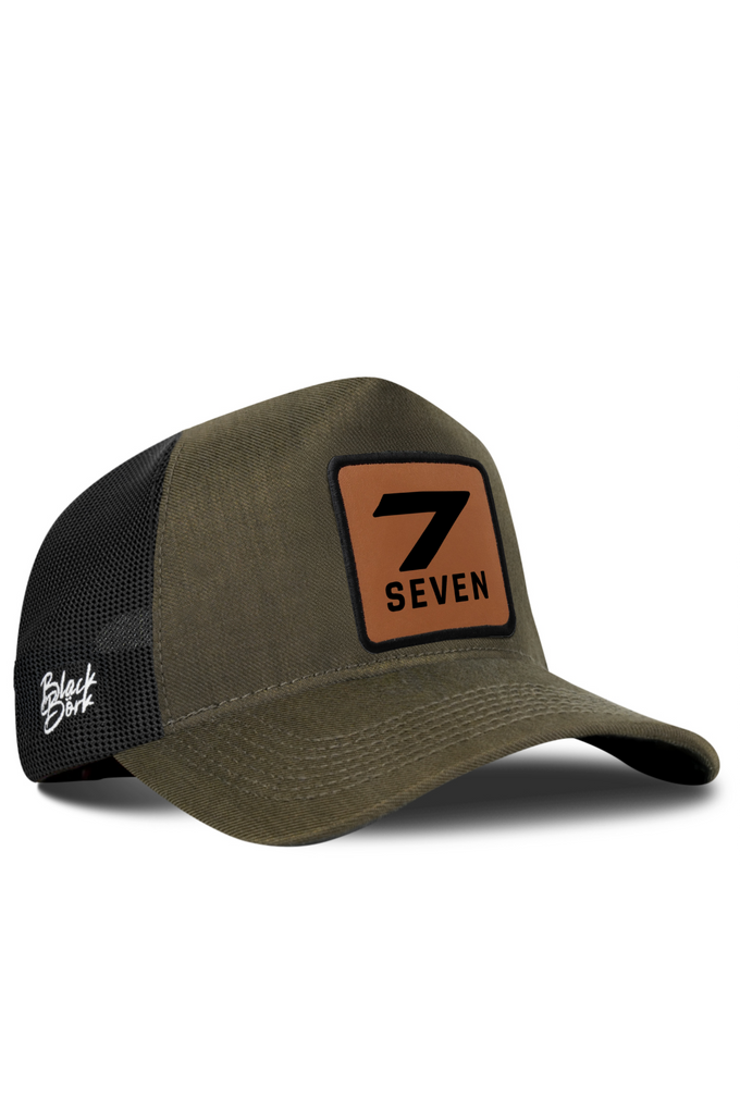 7  Numara Logolu Cordura Haki-Siyah Trucker Şapka