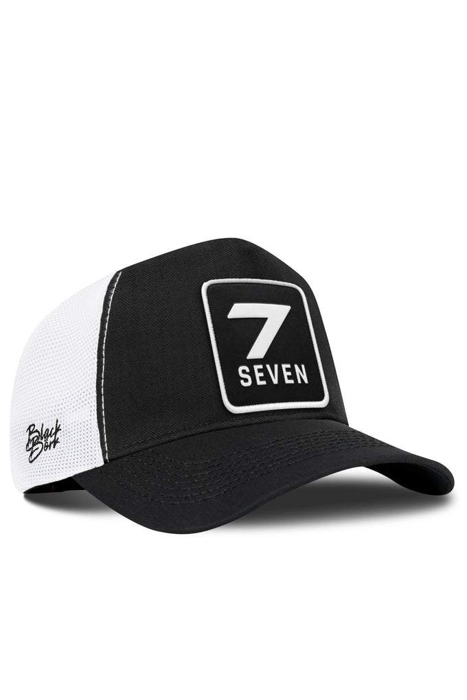 7 Numara Logolu Cordura Siyah-Beyaz Trucker Şapka