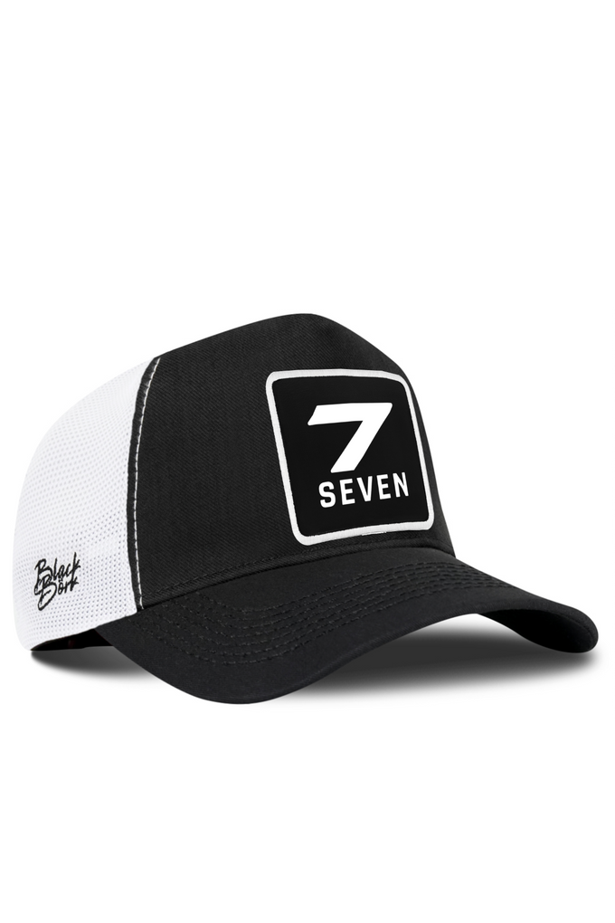 7 Numara Logolu Cordura Siyah-Beyaz Trucker Şapka