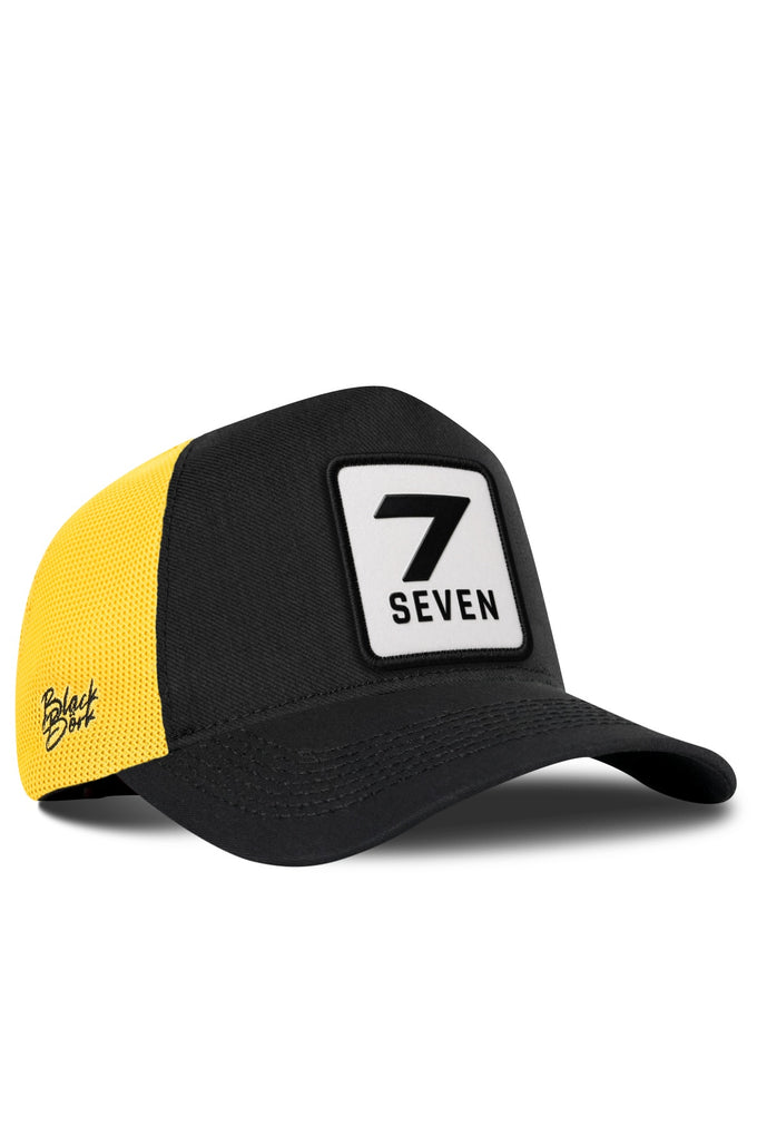 7 Numara Logolu Cordura Siyah-Sarı Trucker Şapka