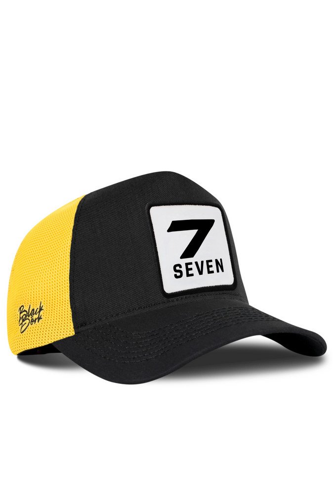 7 Numara Logolu Cordura Siyah-Sarı Trucker Şapka