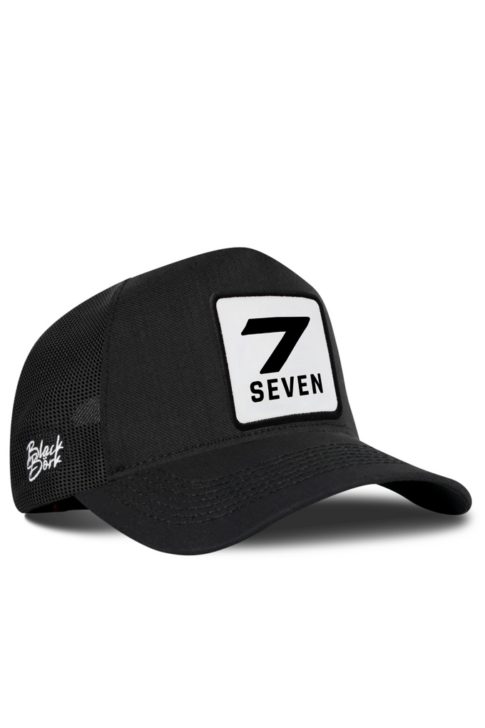7 Numara Logolu Cordura Siyah Trucker Şapka