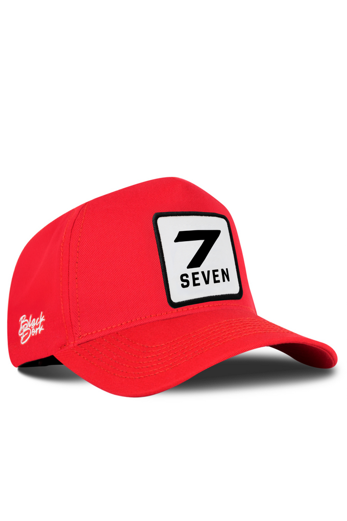 Red Baseball Cap with Number 7 Logo