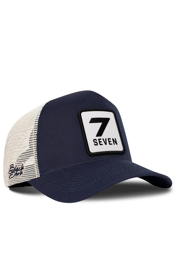 7 Numara Logolu Lacivert-Bej Trucker Şapka