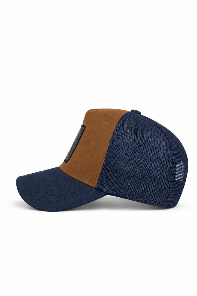 Navy-Camel Trucker Cap with Number 7 Logo
