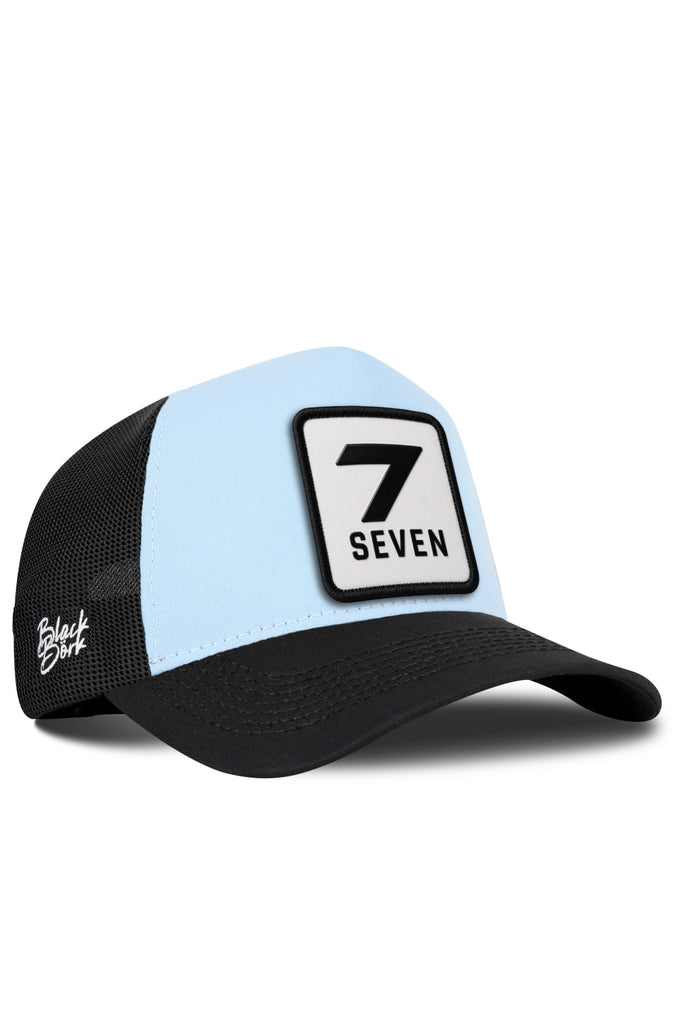 7 Numara Logolu Siyah-Buz Mavi Trucker Şapka