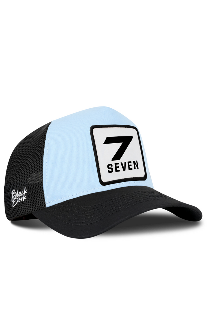 7 Numara Logolu Siyah-Buz Mavi Trucker Şapka