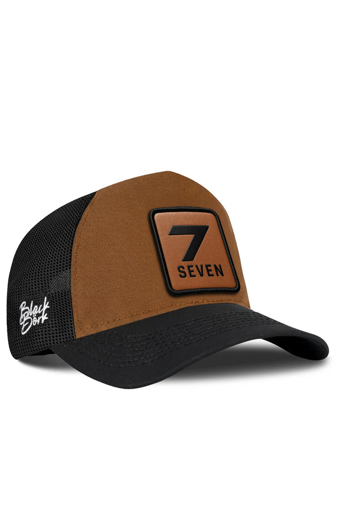7  Numara Logolu Siyah-Camel Trucker Şapka