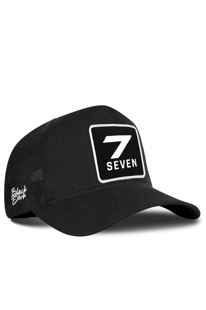 7 Numara Logolu Siyah Cordura Trucker Şapka