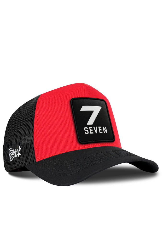 7 Numara Logolu Siyah-Kırmızı Trucker Şapka