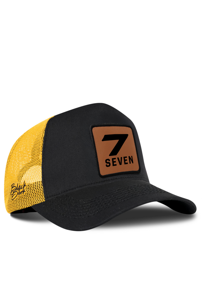 7  Numara Logolu Siyah-Sarı Trucker Şapka