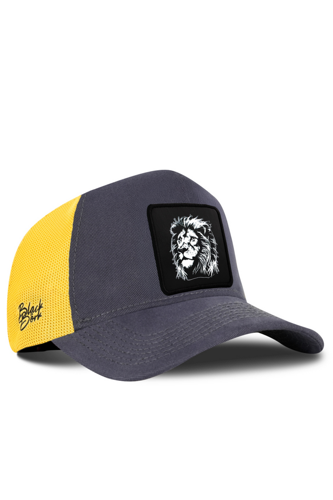 Aslan Logolu Antrasit-Sarı Trucker Şapka