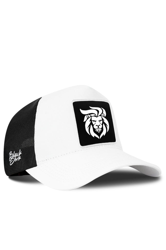 White-Black Trucker Cap with Lion Logo