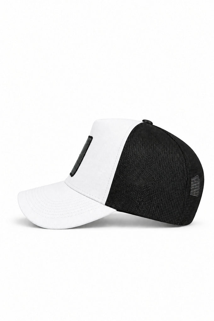White-Black Trucker Cap with Lion Logo