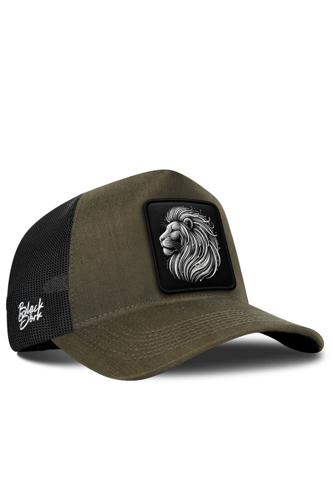 Aslan Logolu Cordura Haki-Siyah Trucker Şapka