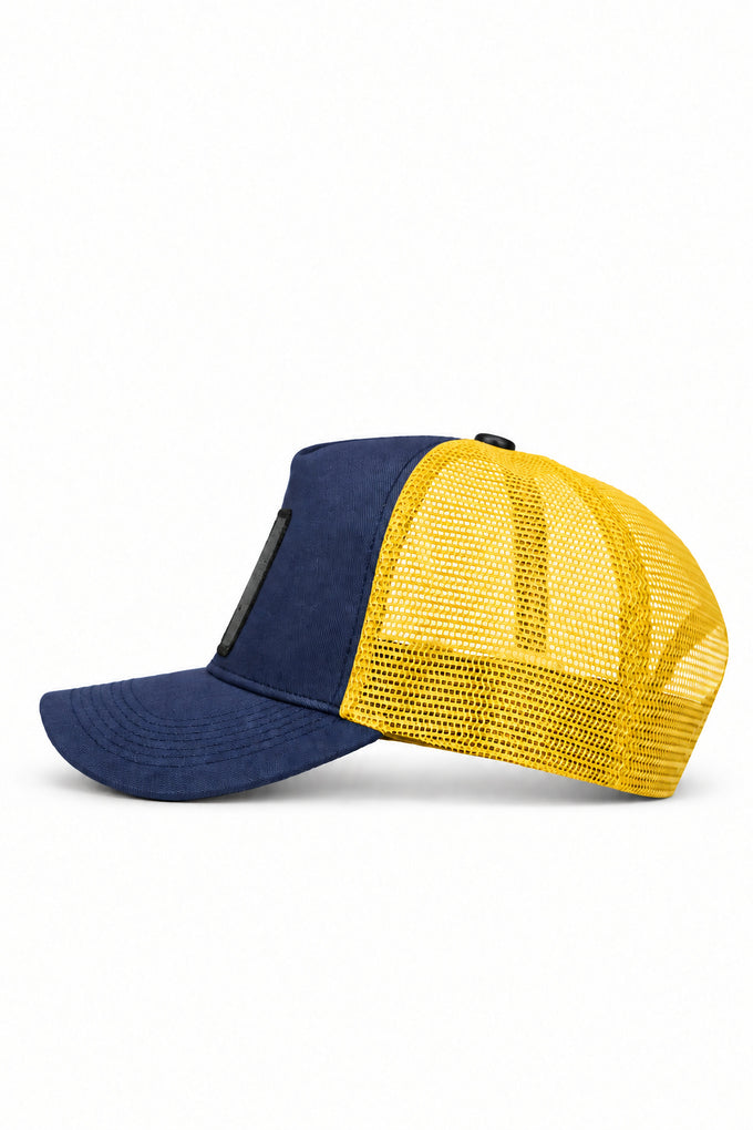 Lion Logo Cordura Navy Blue and Yellow Trucker Cap 