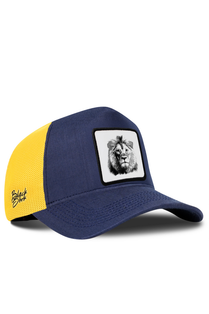 Lion Logo Cordura Navy Blue and Yellow Trucker Cap 