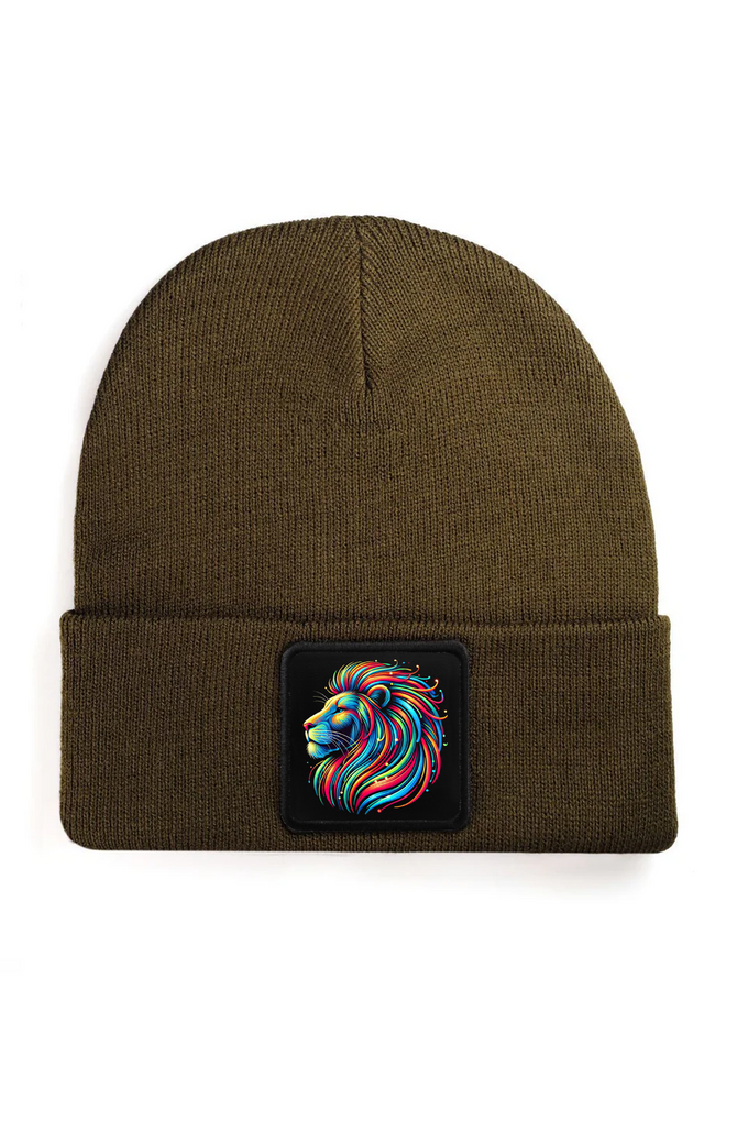 Khaki Beanie with Lion Logo