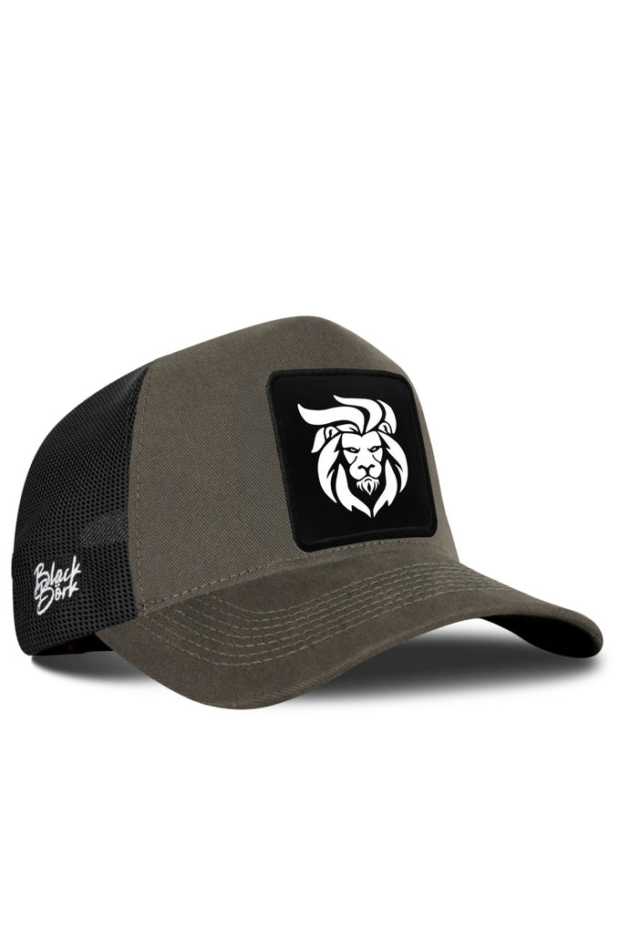 Khaki-Black Trucker Cap with Lion Logo