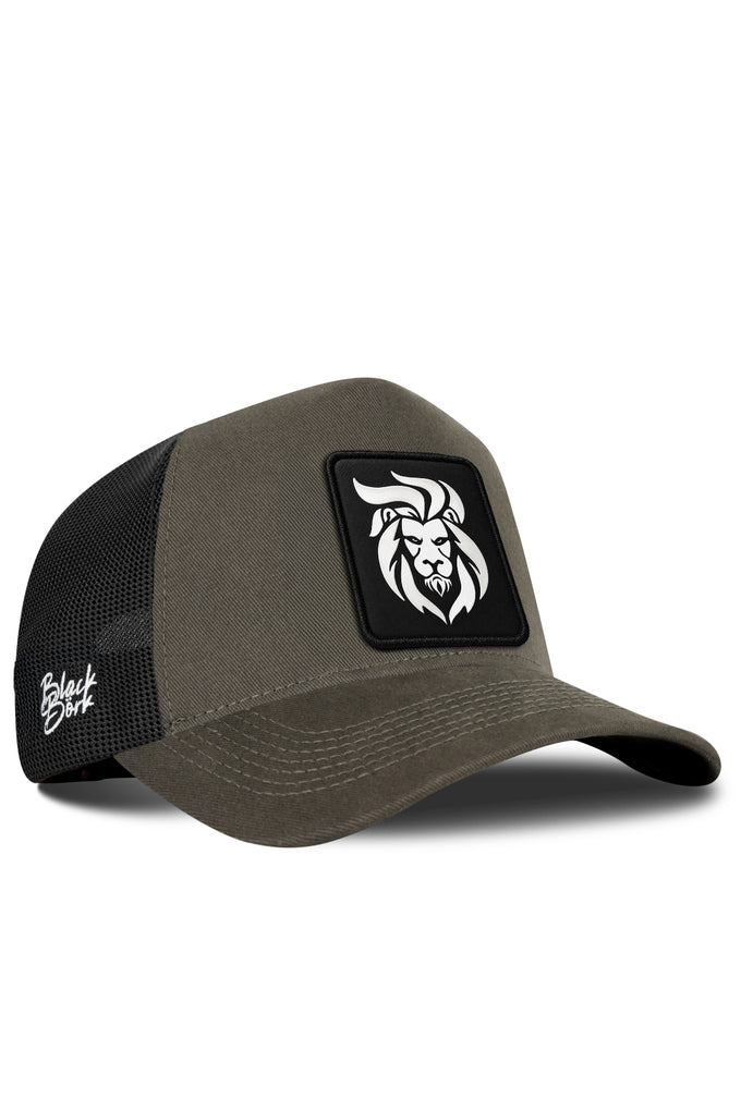 Khaki-Black Trucker Cap with Lion Logo