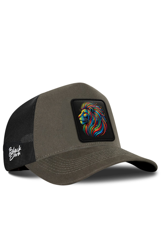 Khaki-Black Trucker Cap with Lion Logo