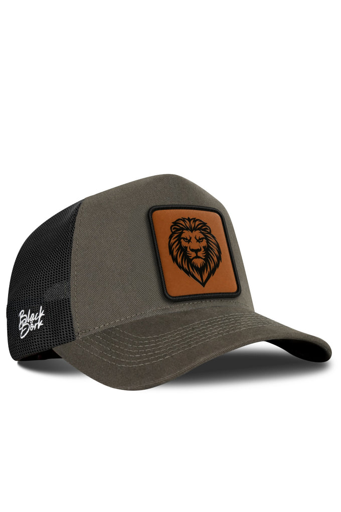 Khaki-Black Trucker Cap with Lion Logo