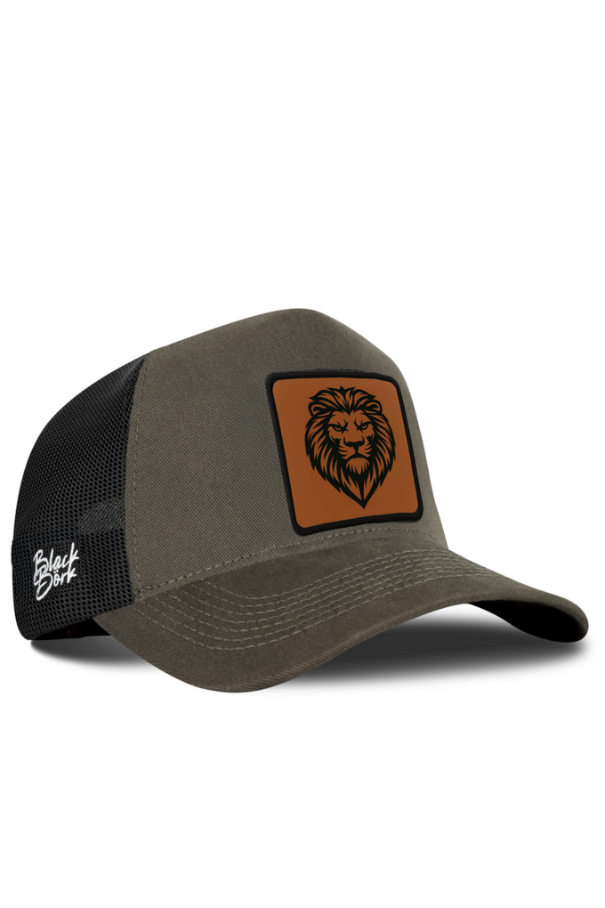 Khaki-Black Trucker Cap with Lion Logo