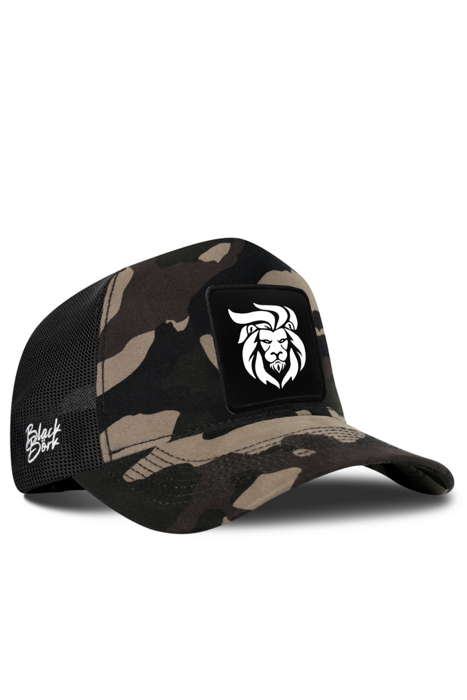 Aslan Logolu Kamuflaj-Siyah Trucker Şapka