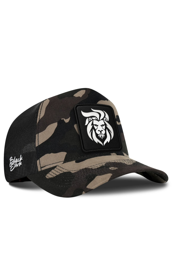 Aslan Logolu Kamuflaj-Siyah Trucker Şapka