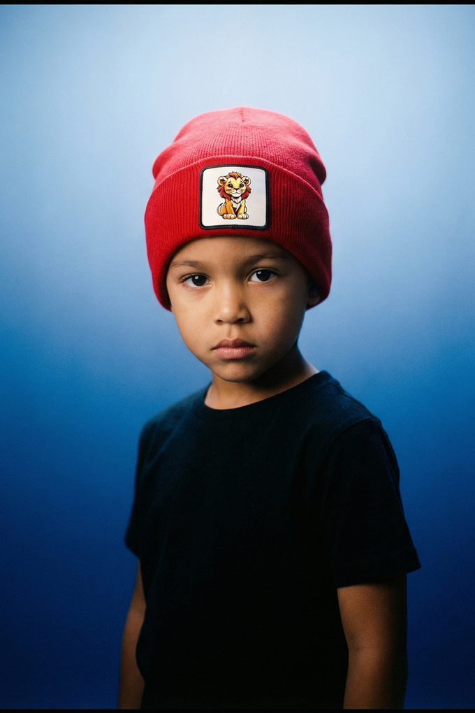Red Kids' Beanie with Lion Logo