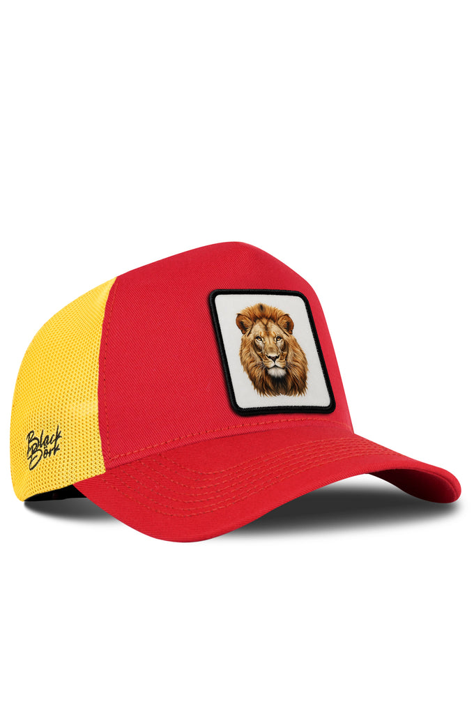 Aslan Logolu Kırmızı-Sarı Trucker Şapka