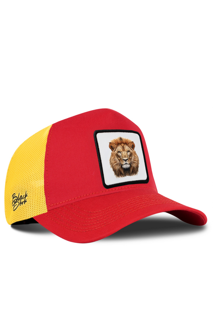 Aslan Logolu Kırmızı-Sarı Trucker Şapka