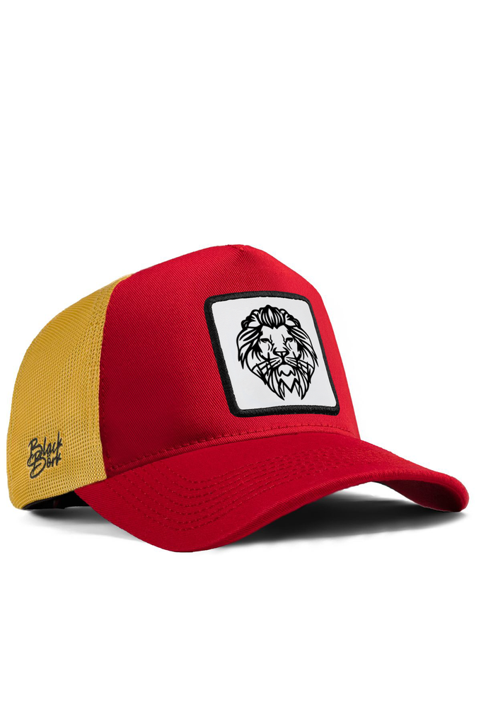 Red and Yellow Trucker Cap with Lion Logo