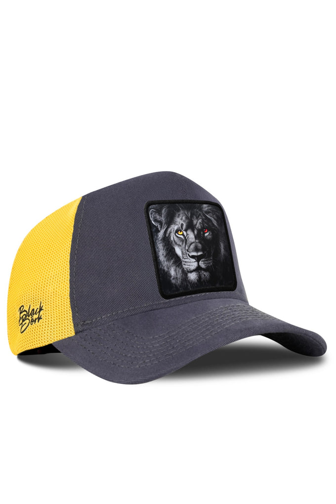Dark Anthracite-Yellow Trucker Cap with Lion Logo