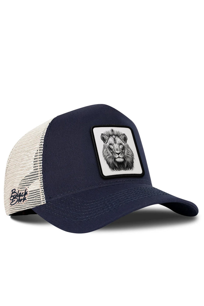 Aslan Logolu Lacivert-Bej Trucker Şapka