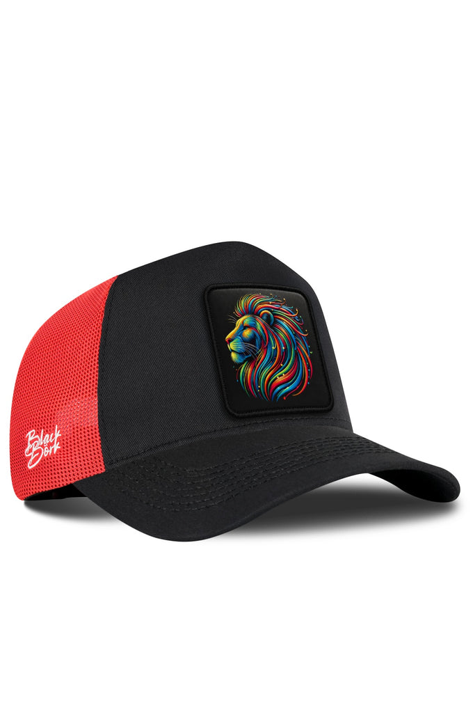 Black-Red Trucker Cap with Lion Logo