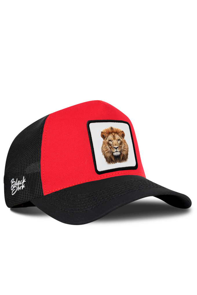 Aslan Logolu Siyah-Kırmızı Trucker Şapka