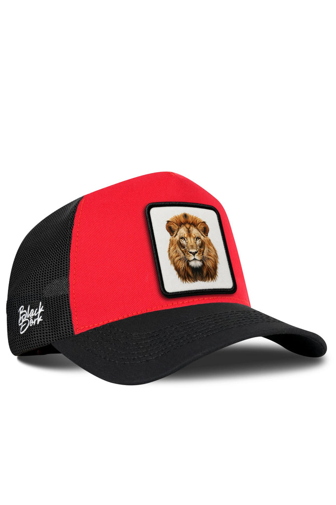Aslan Logolu Siyah-Kırmızı Trucker Şapka