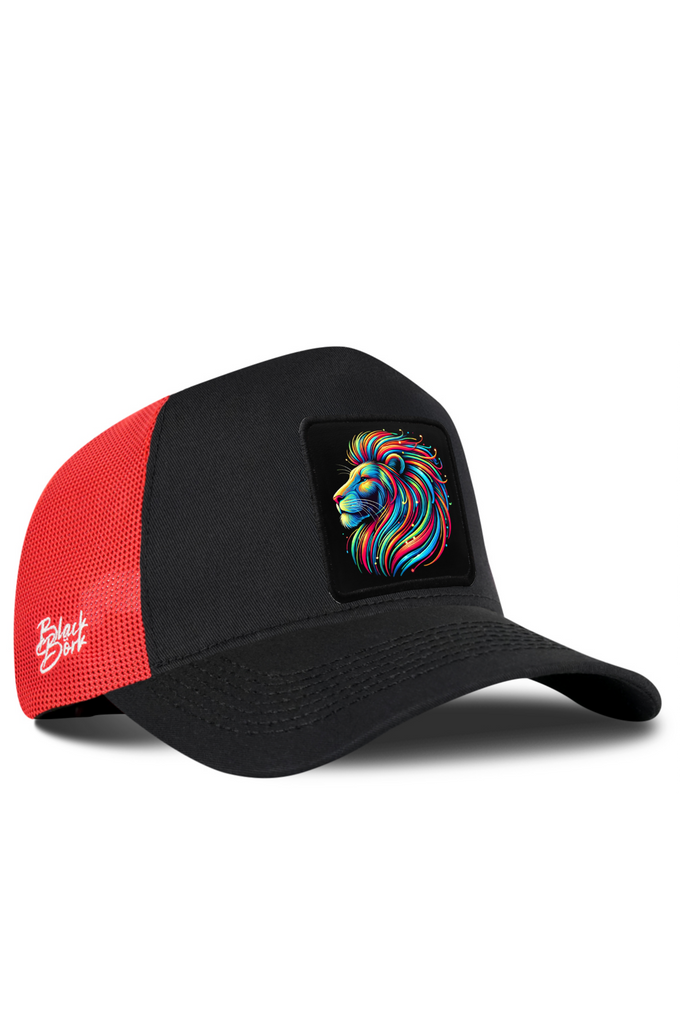 Black-Red Trucker Cap with Lion Logo