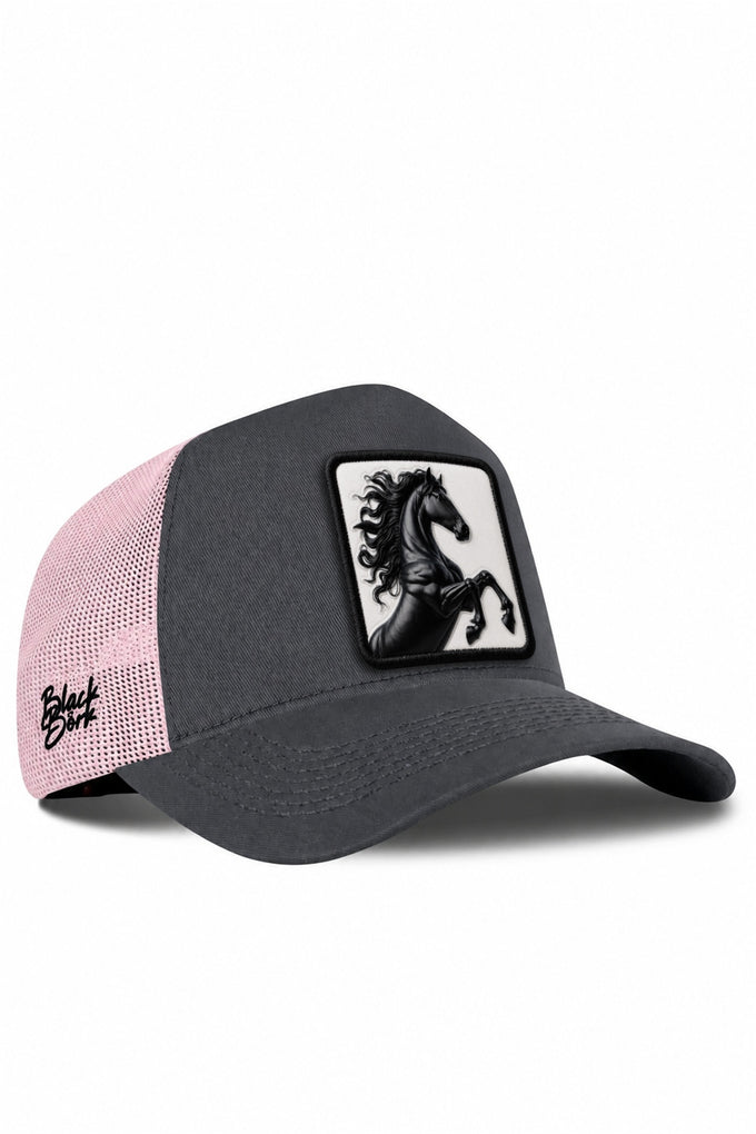 At Logolu Antrasit-Pembe Trucker Şapka